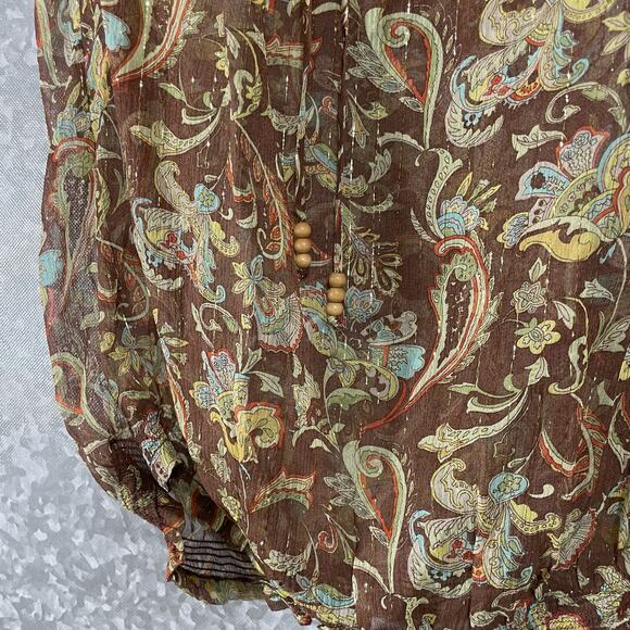 The Limited Brown Paisley Silk Blend Sleeveless Peasant Top - Size Small - Sheer - Picture 3 of 6
